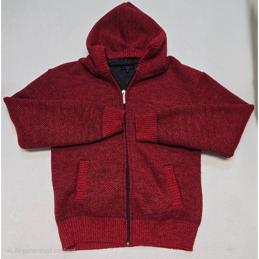 Gioberti Kids Red Knit Full Zip‎ Up Sherpa Lined Hoodie Sweater Jacket Size 14